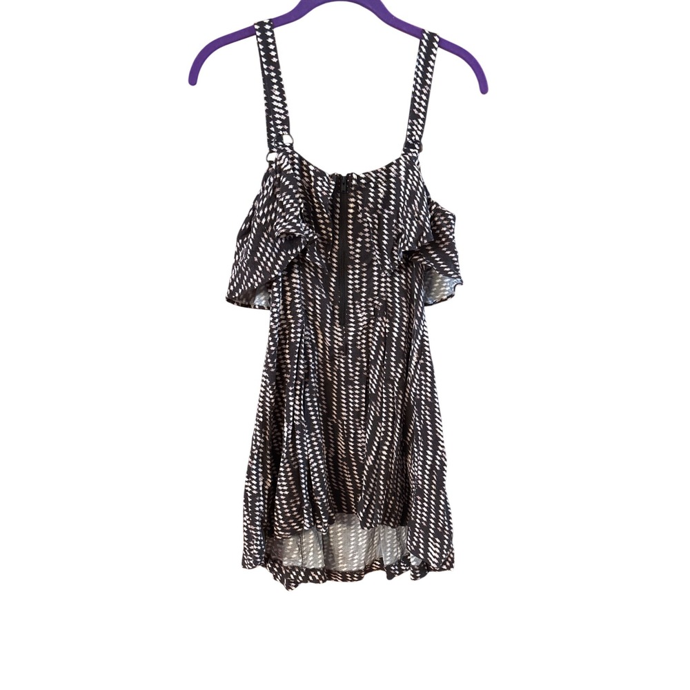 Free People Black White Ikat Ruffle Mini Dress Size 4‎ - Picture 3 of 9